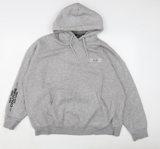 Couture Men's Grey Pullover Hoodie with Logo, Size S