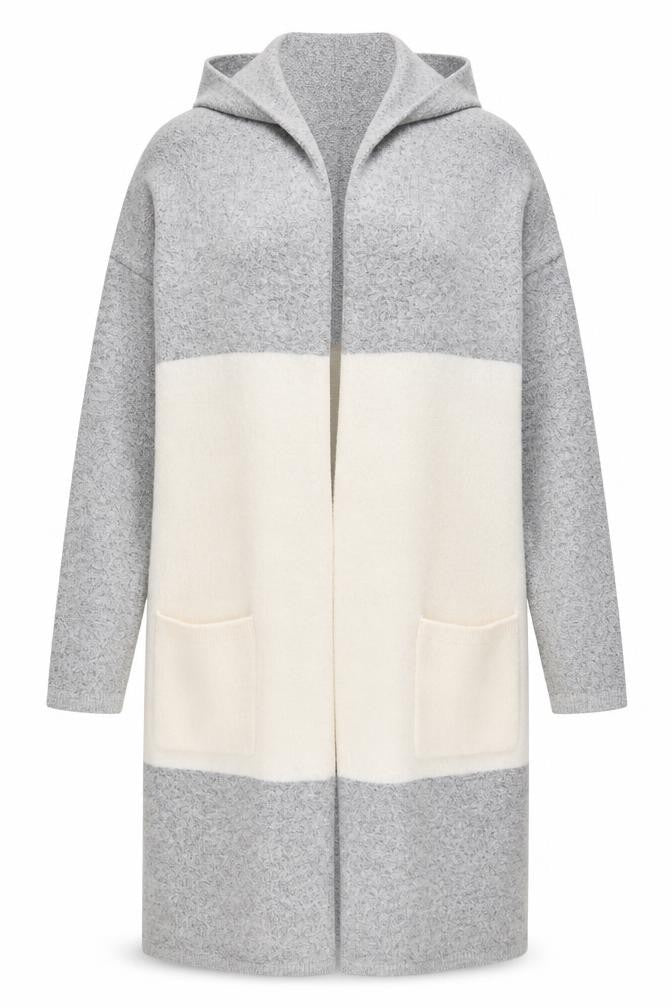 Capsule Women's Grey Ivory Hooded Open front Cardigan Size 16/18