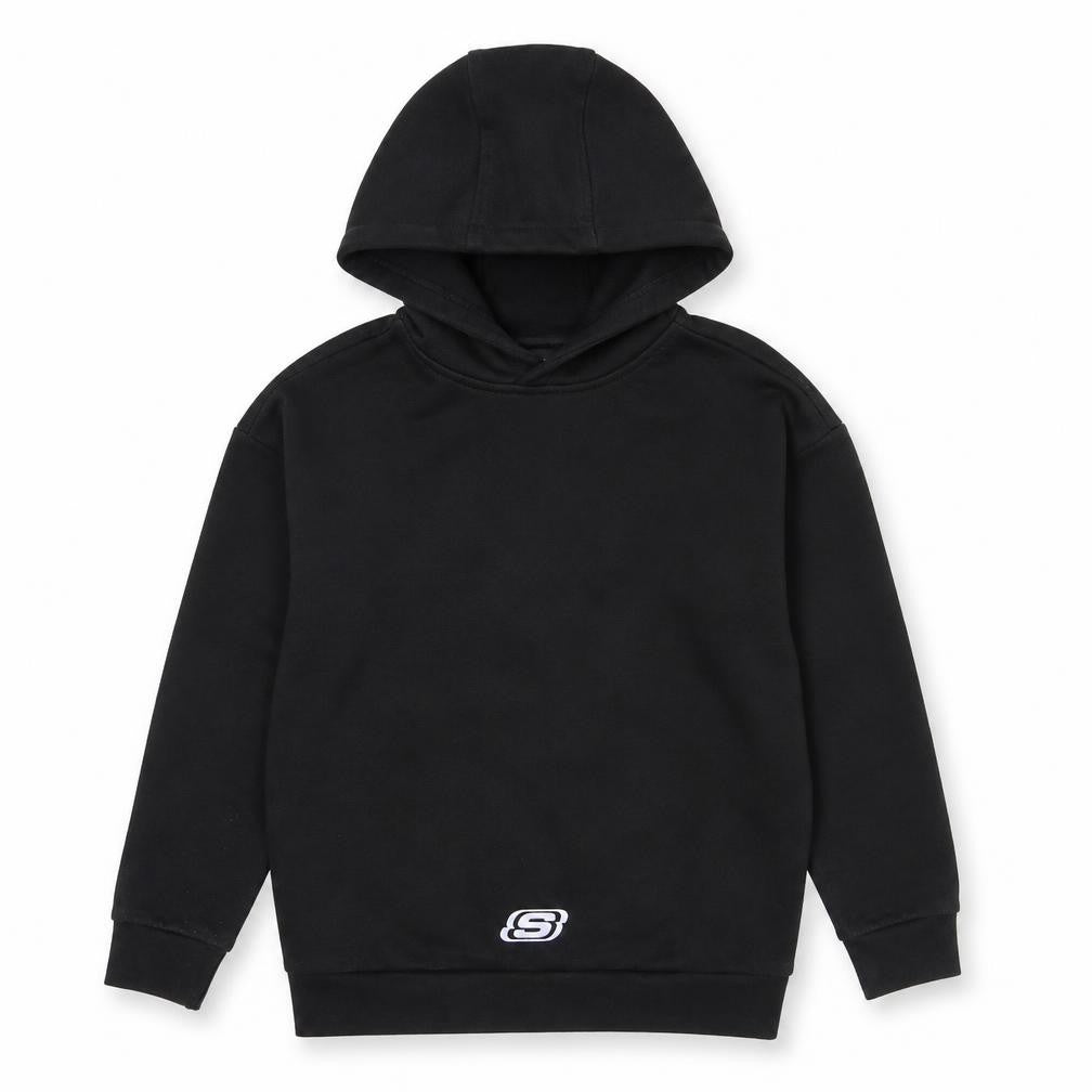 Front view of Skechers boys’ black hoodie, 8-9 years, graphic print pullover
