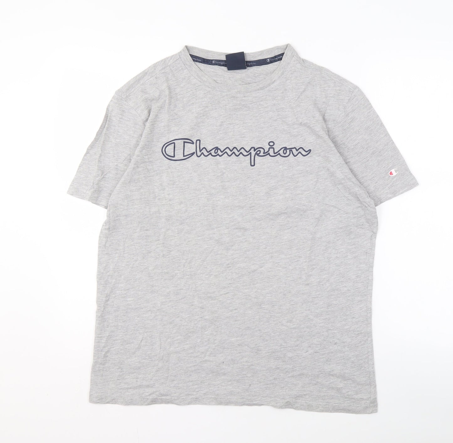Champion Men's Grey Crew Neck T-Shirt, Size L, Logo