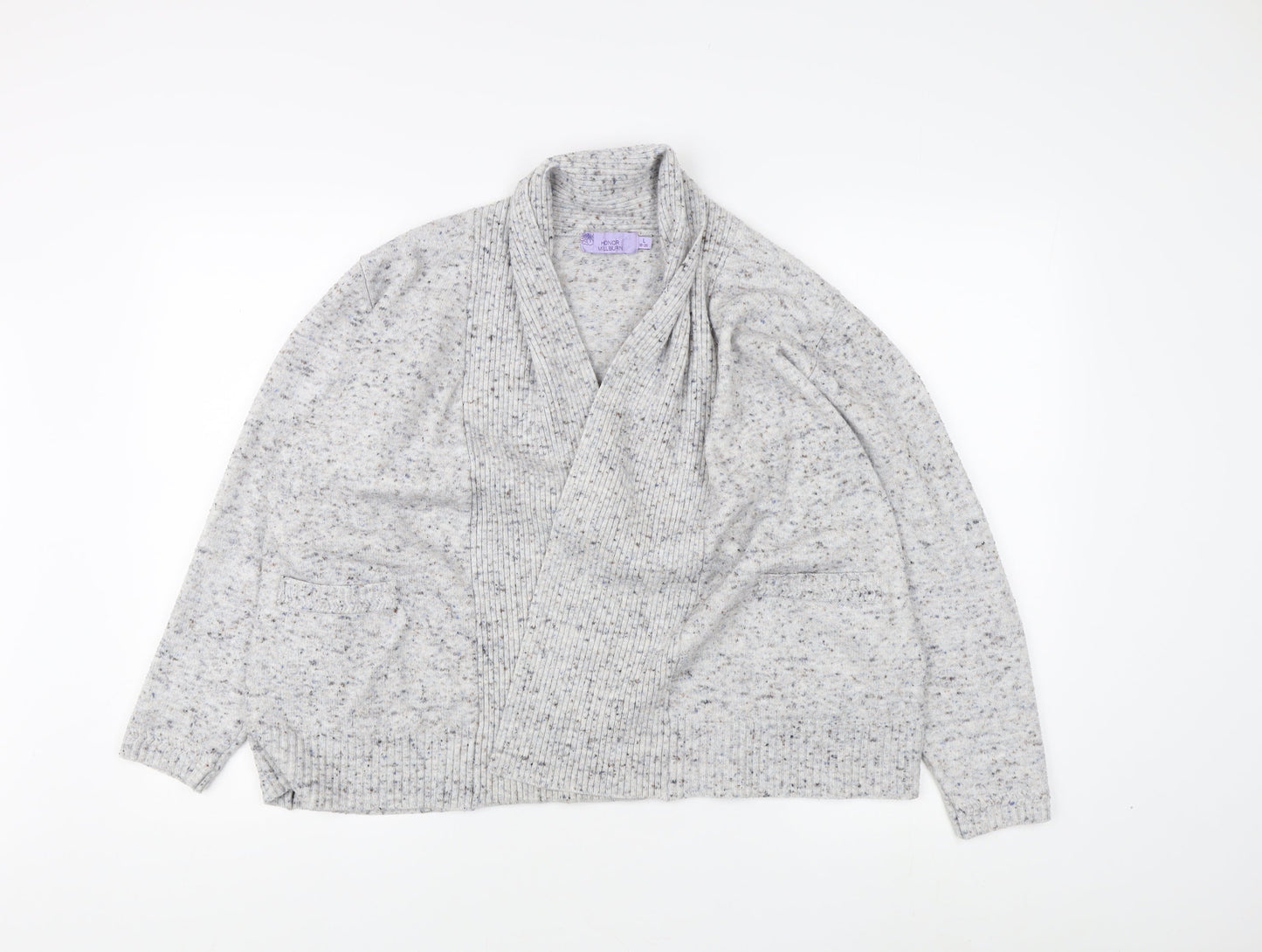 Honor Millburn Women's Grey Open front Cardigan, L, Open-Knit Relaxed Fit