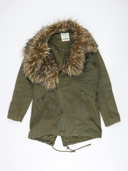 SoulCal & Co Women's Green Fur Trim Parka Jacket Size 12