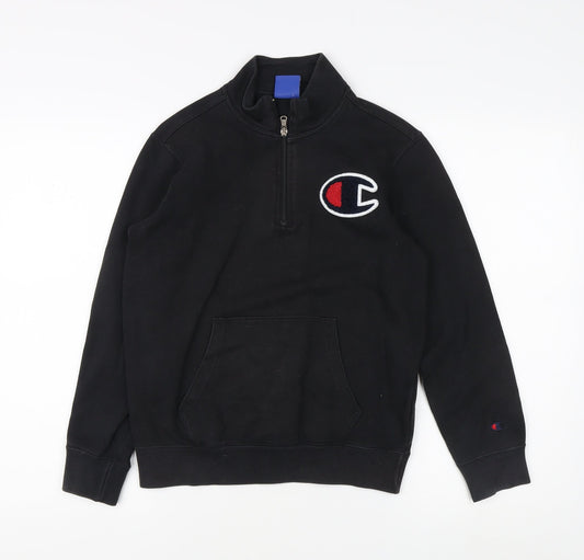 Champion Teens Black Logo Henley Hoodie L