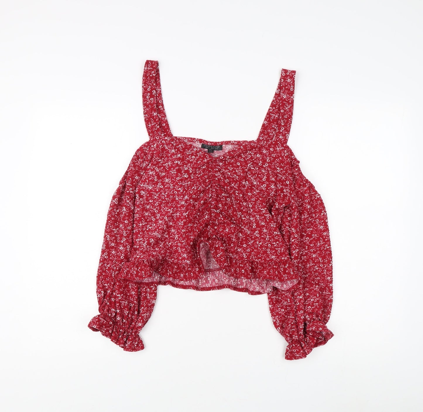 Topshop Red Floral Women's Cropped Blouse UK 14