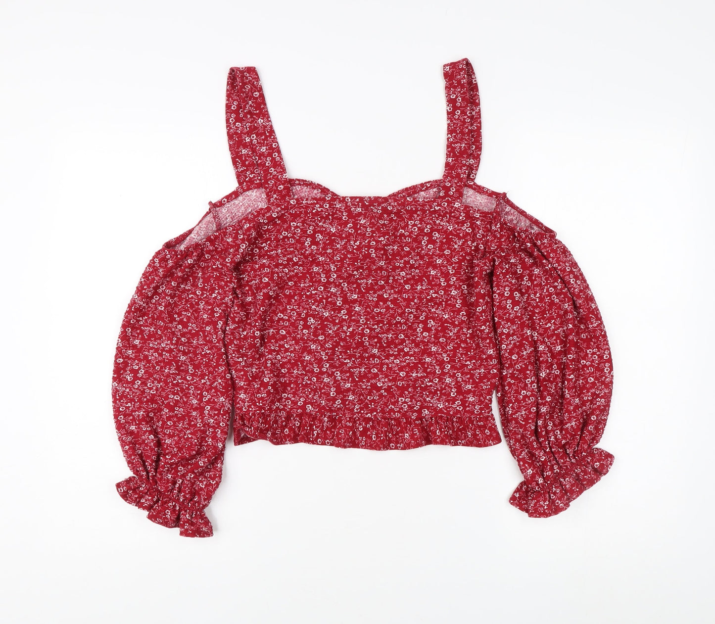 Topshop Red Floral Women's Cropped Blouse UK 14