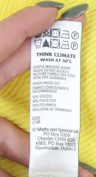 Marks and Spencer Women's Yellow V-Neck Pullover Jumper L