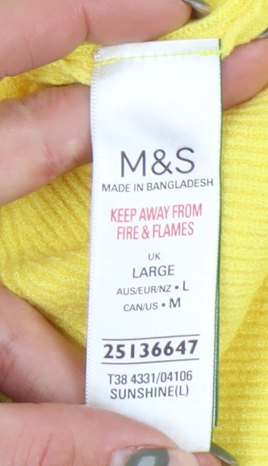Marks and Spencer Women's Yellow V-Neck Pullover Jumper L