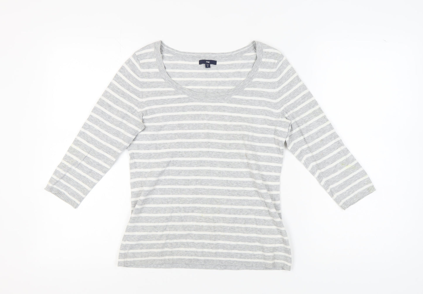 Gap Women's Grey Striped 3/4 Sleeve T-Shirt, Size S