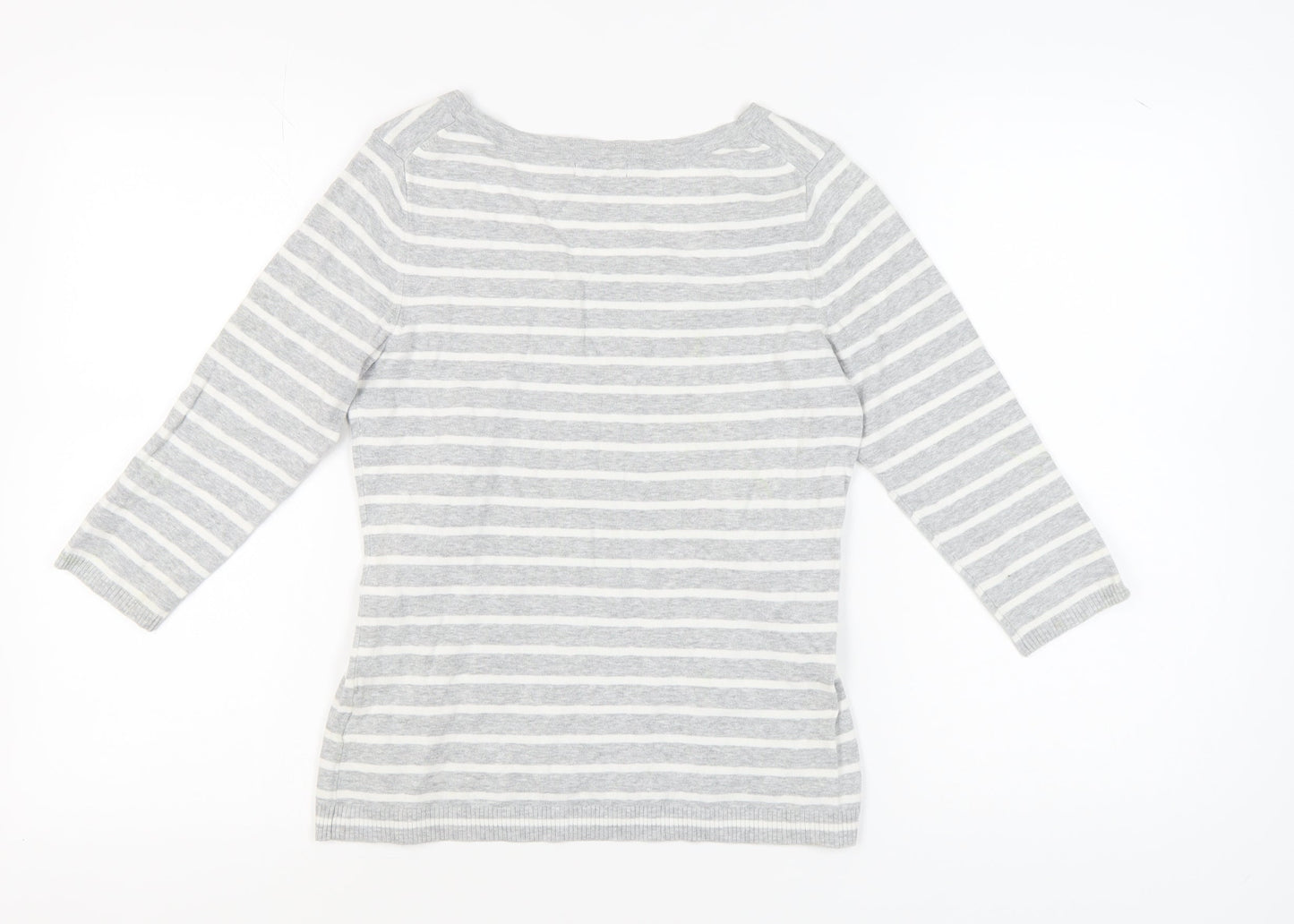 Gap Women's Grey Striped 3/4 Sleeve T-Shirt, Size S