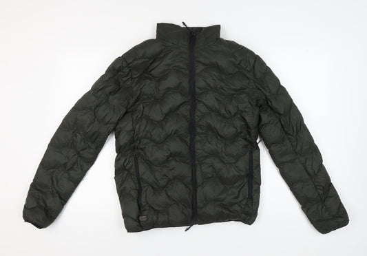 Superdry Men's Green M Puffer Jacket - Casual Stand-Up Style