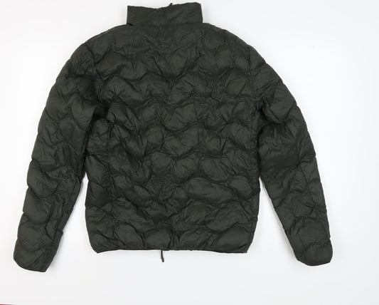 Superdry Men's Green M Puffer Jacket - Casual Stand-Up Style
