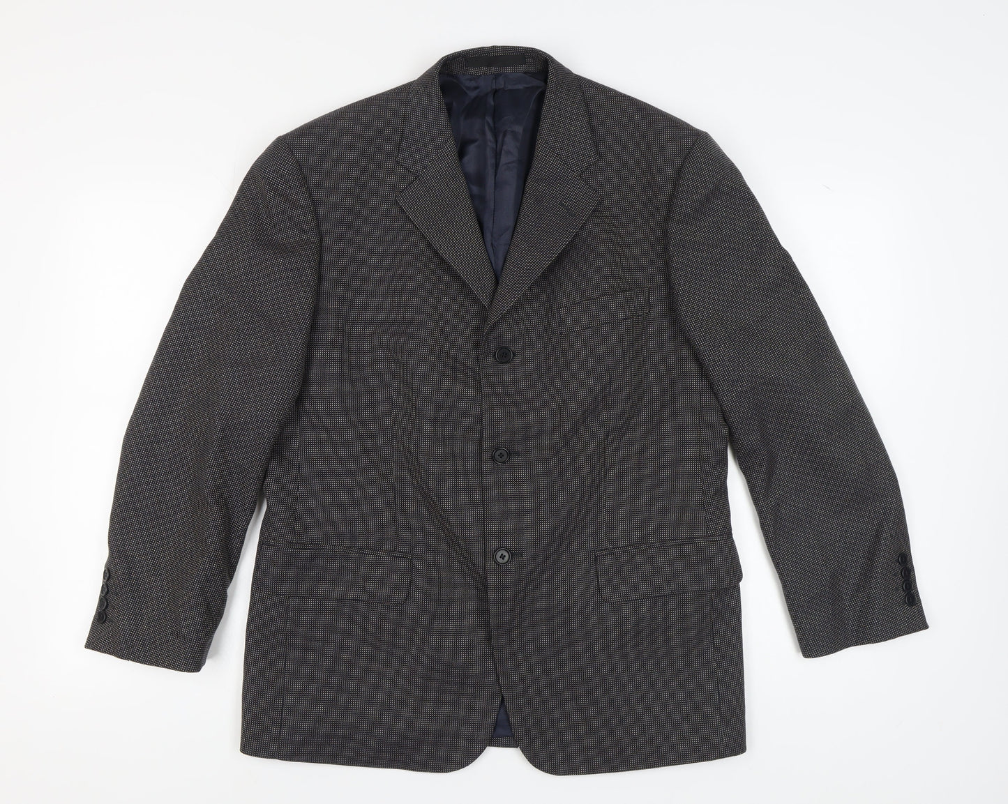 Marks and Spencer Men's Navy Check Wool Silk Blazer 40 Short