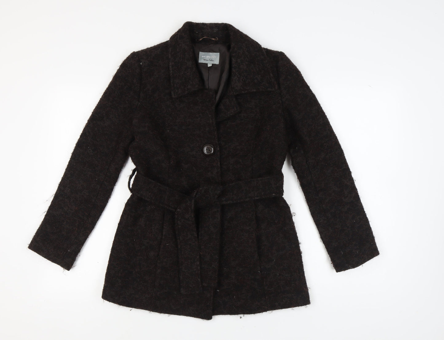 Marks and Spencer Women's Black Wool Belted Coat Size 8