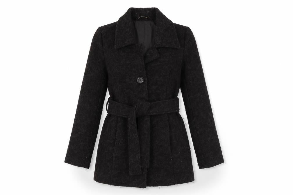 Marks & Spencer Women's Black Wool Belted Coat Size 8