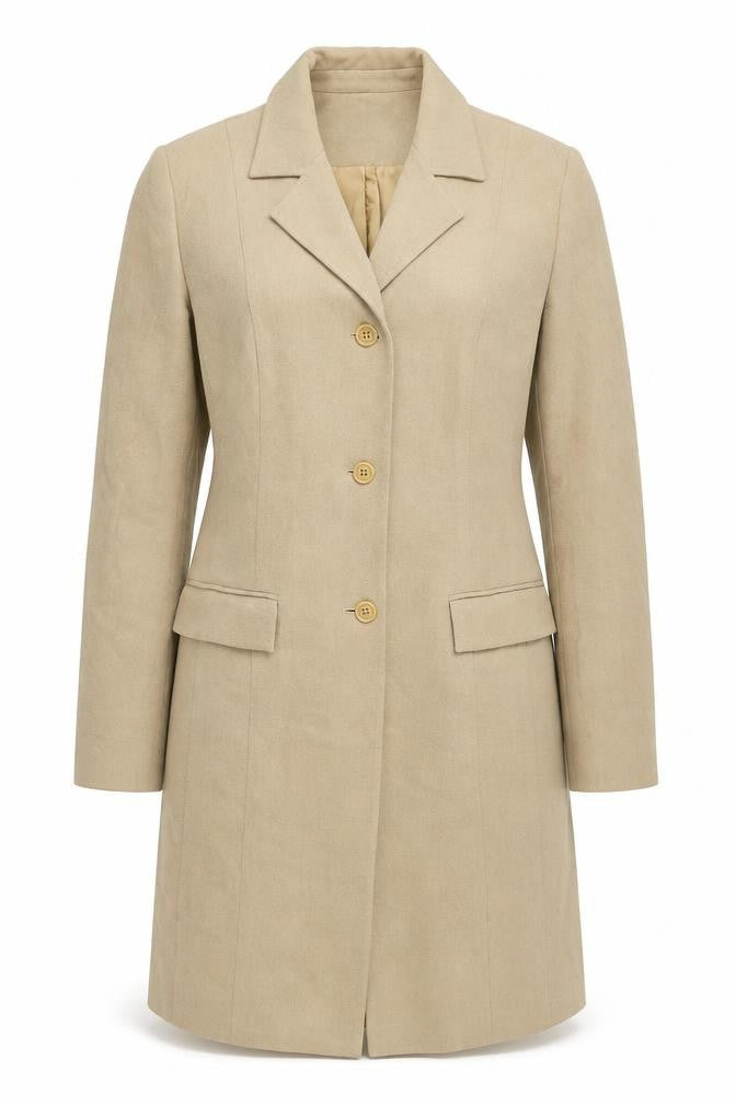 Front view of Linea Women's Beige Long Blazer, size 12