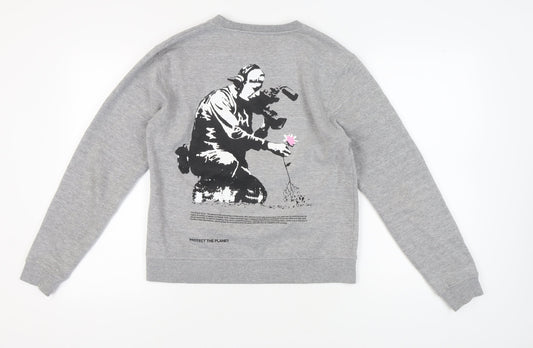 Brandalised Unisex Grey Graphic Pullover Sweatshirt S