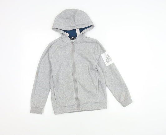 Adidas Boys Grey Full Zip Hoodie 9-10 Years
