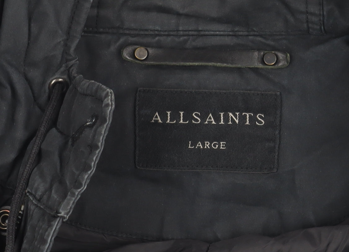 AllSaints Men's Black Parka Jacket, Size L
