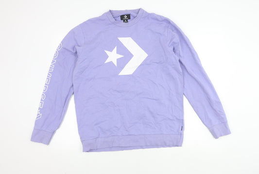 Converse Men's Purple Pullover Sweatshirt, S, Logo Print
