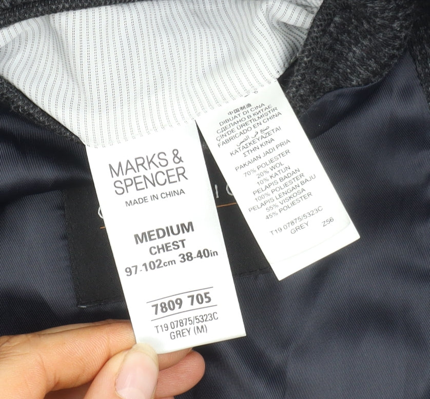 Marks and Spencer Men's Grey Check Blazer, 38R, Single-Breasted