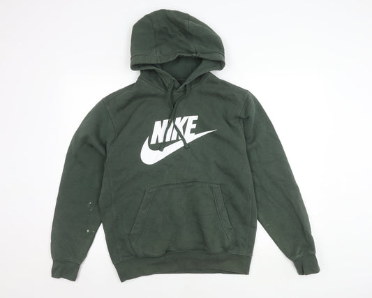 Nike Men's Green Pullover Hoodie S - Logo Design, Fleece