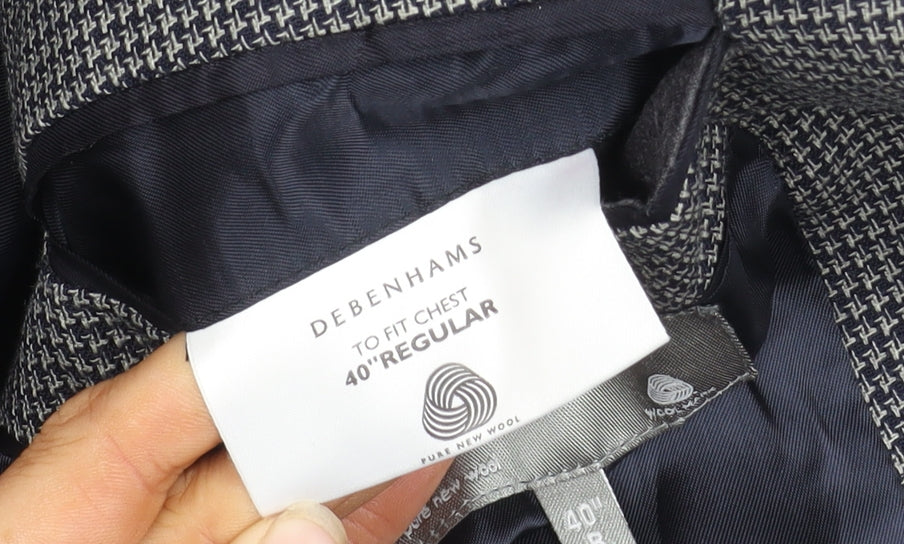 Debenhams Men's Grey Wool Blazer 40 Regular Herringbone