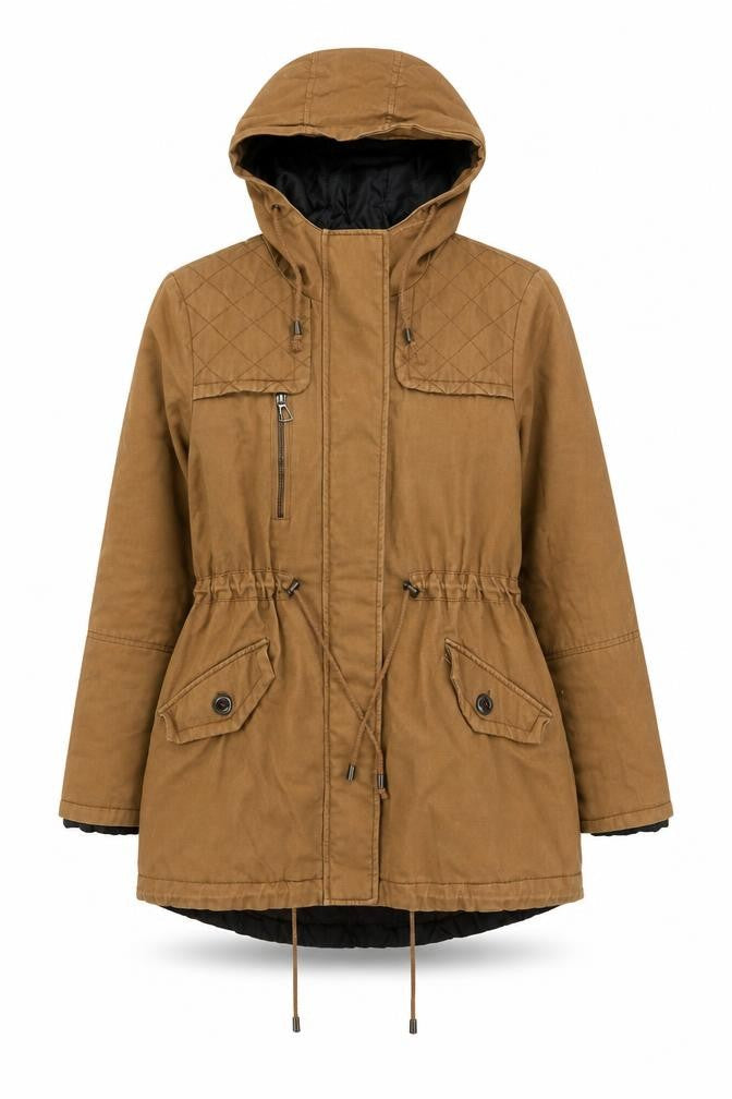Lucky Ladies Women's Brown Hooded Parka Jacket M