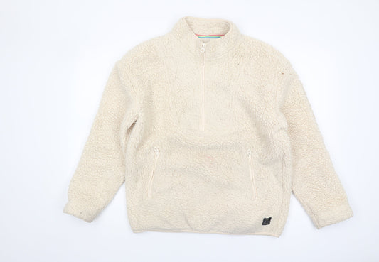 Joules Women's Beige Fleece Mock Neck Sweatshirt Size 12