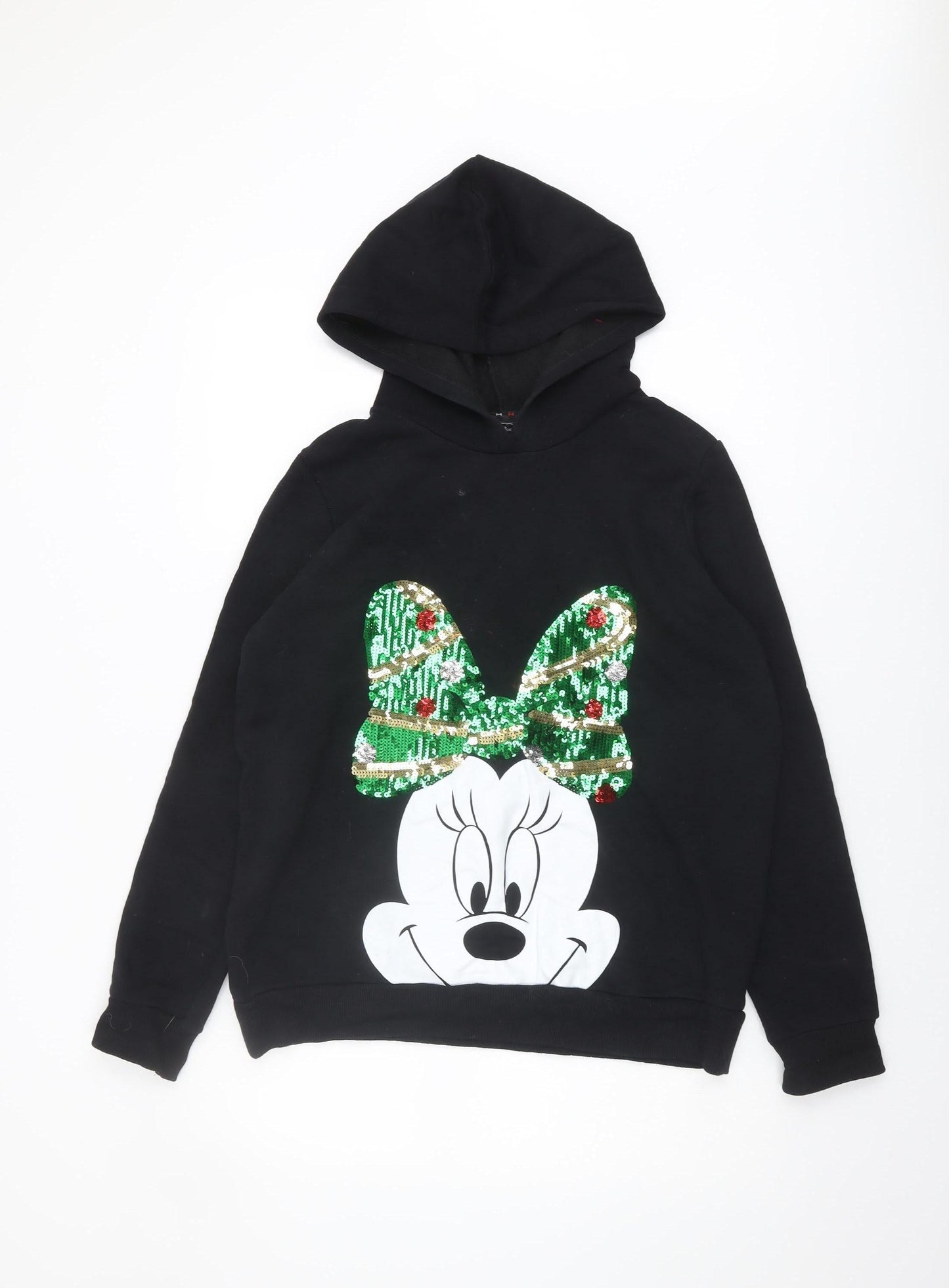 Disney Black Sequin Pullover Hoodie Women M Minnie Mouse