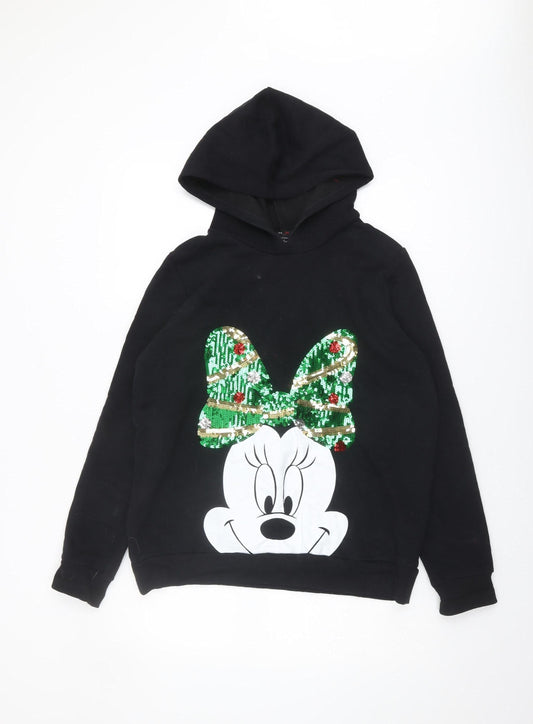 Disney Black Sequin Pullover Hoodie Women M Minnie Mouse