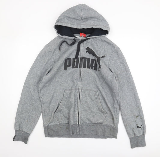 Puma Men's Grey Full Zip Hoodie, Size M, Logo Accent