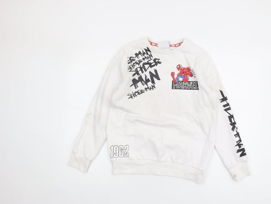 Primark Boys Spiderman White Sweatshirt 12-13 Years Pullover