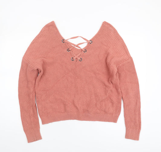 Karen Millen Women's Pink V-Neck Knit Jumper - M