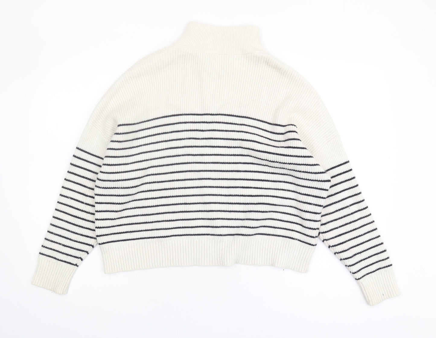 MNG Women's Ivory Striped High Neck Pullover Jumper