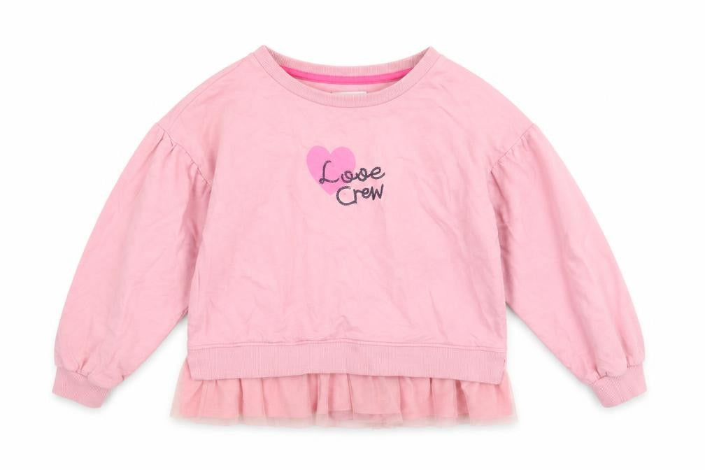 Front view of Crew Clothing girls’ pink pullover sweatshirt 8-9 years crew neck