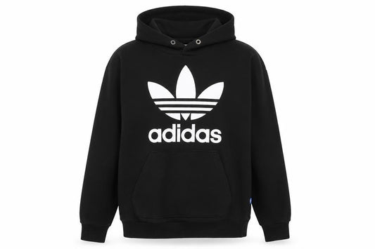 Front view of Adidas Men's Black XS Pullover Hoodie with Logo