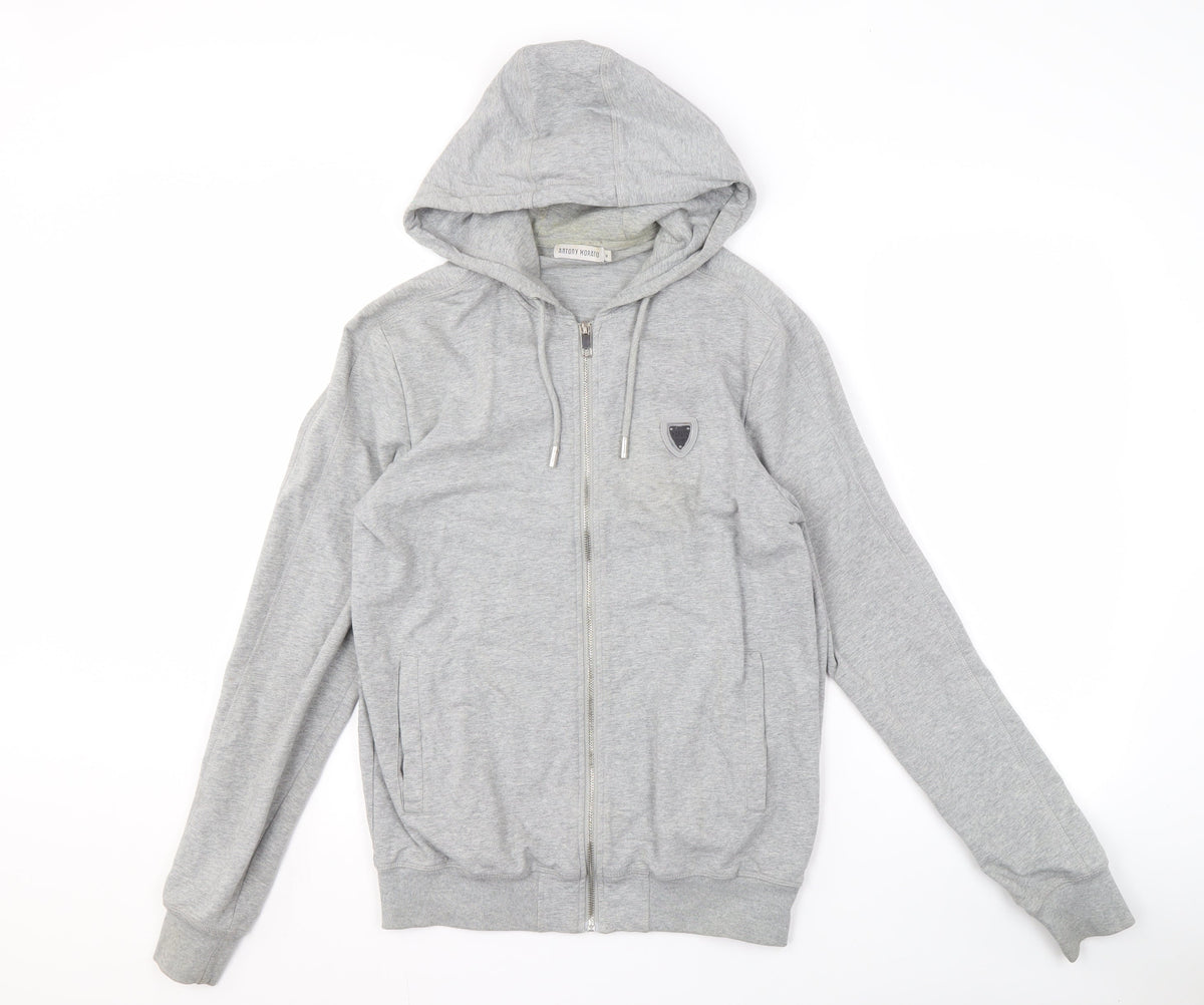 Additional front view of Antony Morato Men's Grey Full Zip Hoodie, size M