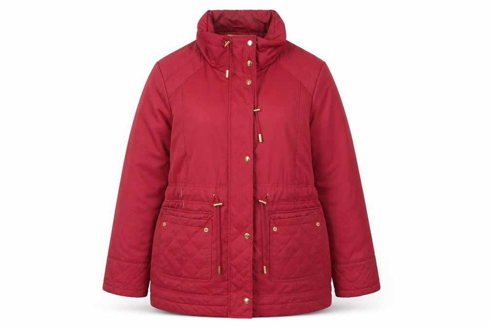 EWM Women's Red Quilted Long Jacket, Size 16, Casual Wear