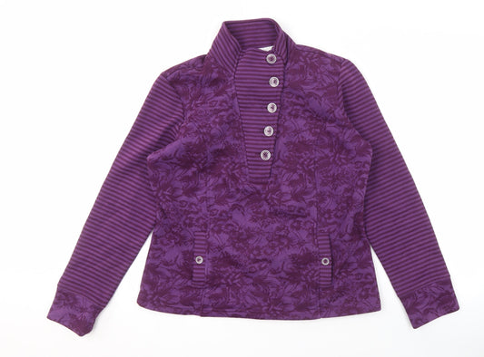 Marks and Spencer Women's Purple Floral Henley Sweatshirt, M
