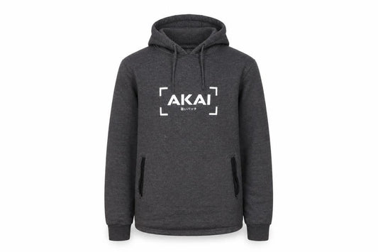 Front view of AKAI Men's Grey Hoodie, size S, Pullover, Logo Design