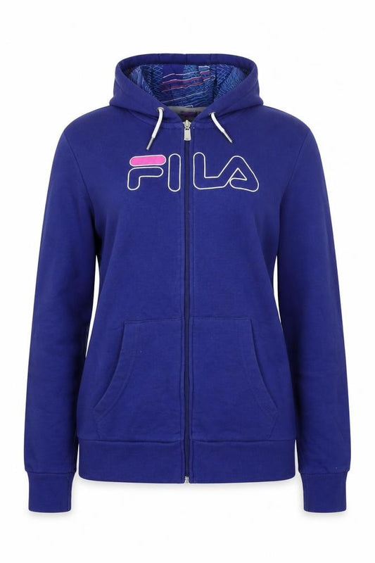 Womens UK L Regular FILA Blue Full Zip Hoodie
