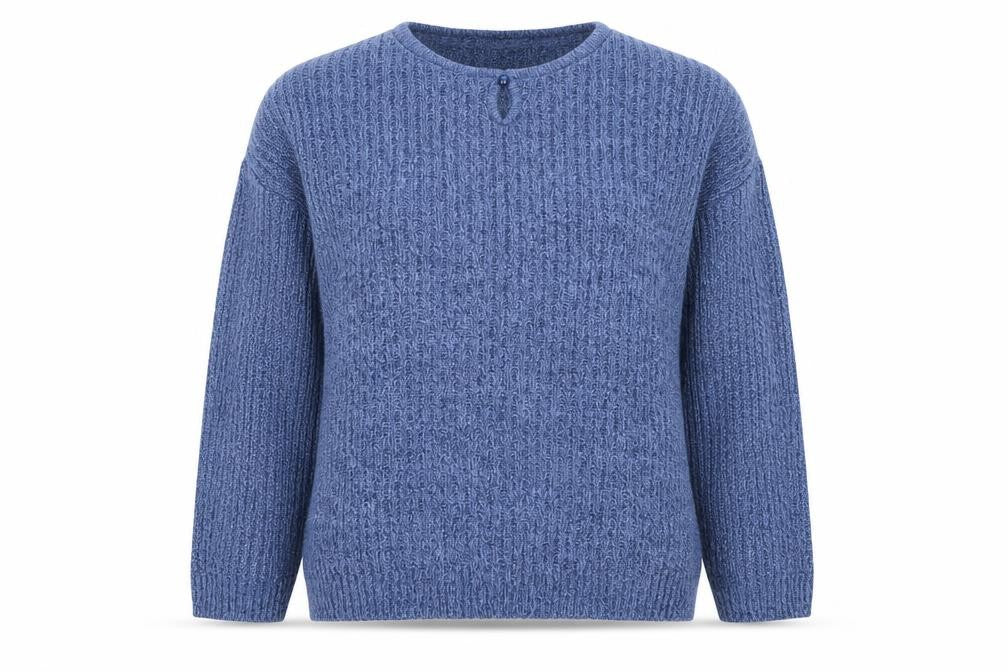 Front view of Honor Millburn Women's Blue Cable-Knit jumper, L