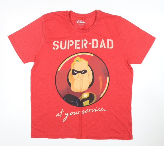 Disney Men's Red Super-Dad T-Shirt Large
