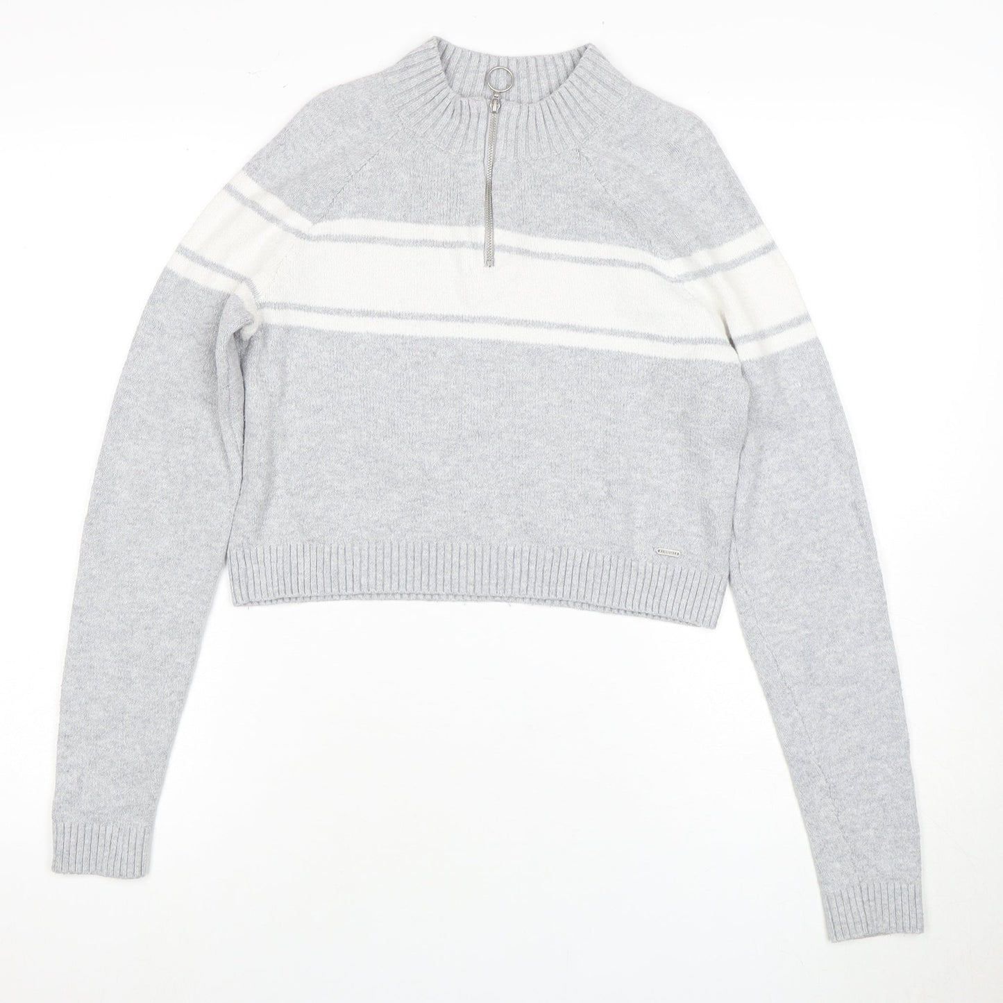 Hollister Women's Grey XS Mock Neck Full Zip Jumper