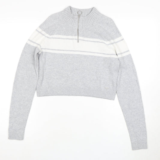 Hollister Women's Grey XS Mock Neck Full Zip Jumper