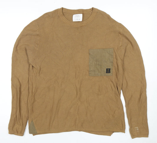 Zara Boys Brown Cotton Pullover Jumper Size 13-14 Years