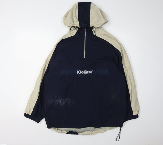 Kickers Men's L Blue Beige Anorak Jacket Hooded