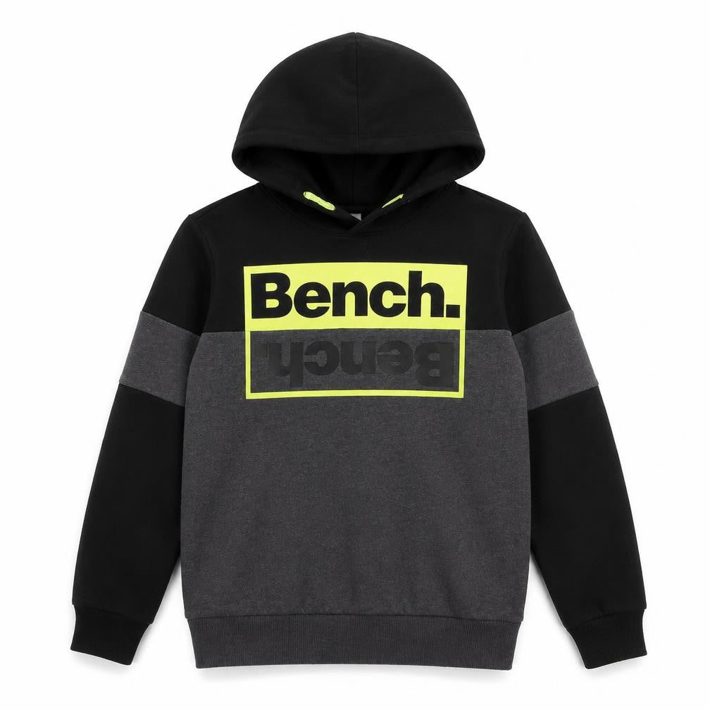 Front view of Bench boys’ black grey pullover hoodie 12-13 years
