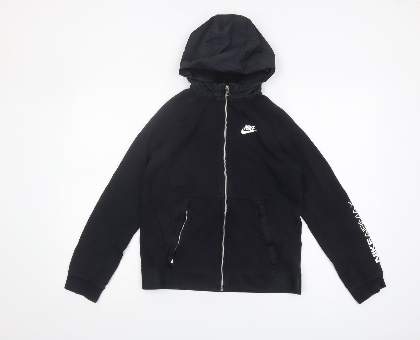 Nike Boys Black Full Zip Hoodie, L, Hooded, Logo Design