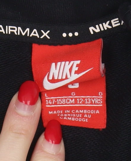 Nike Boys Black Full Zip Hoodie, L, Hooded, Logo Design